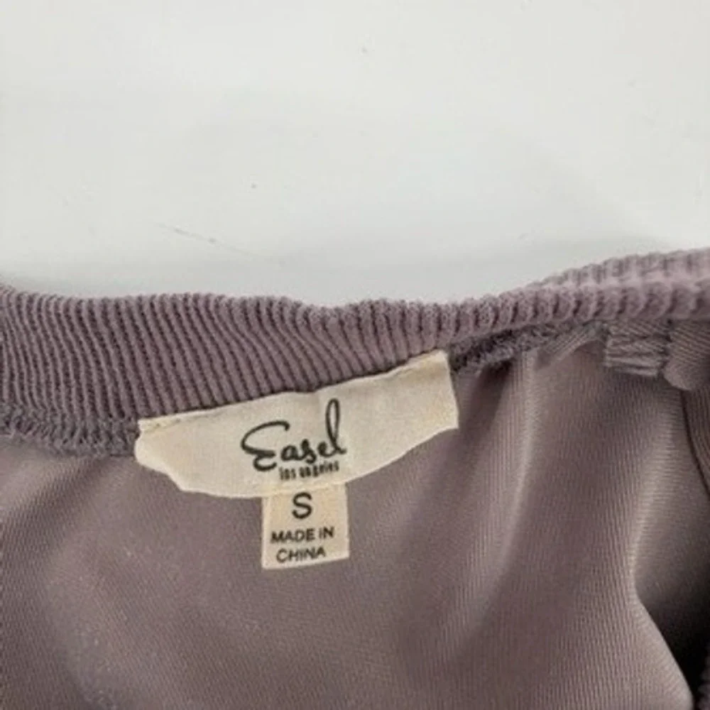 Easel Womens Mauve Purple Velvet Long Sleeve Drawstring‎ Jogger Jumpsuit Size S